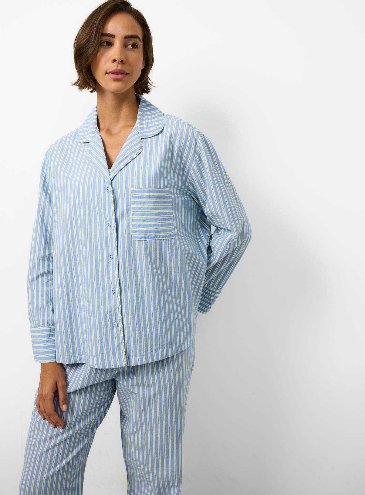 Blue Stripe Print Poplin Traditional Pyjamas S - Image 2