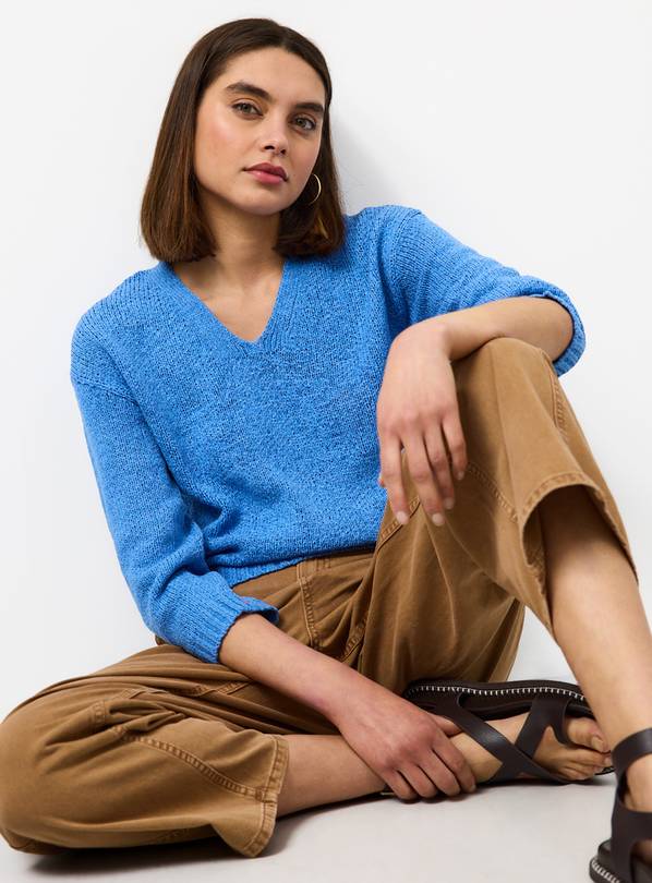 Blue V Neck Knitted Jumper S
