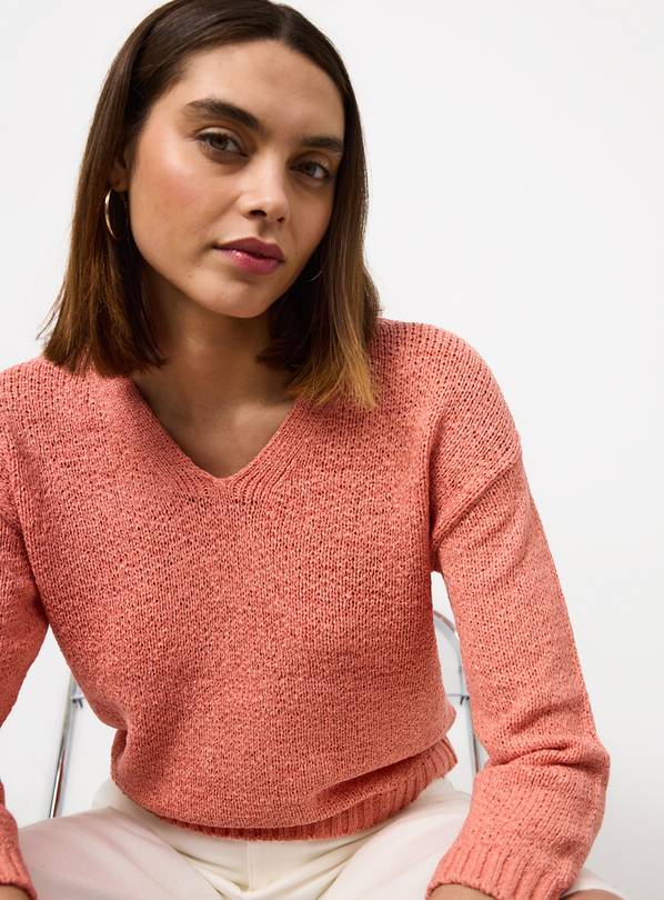 Coral V Neck Knitted Jumper XS