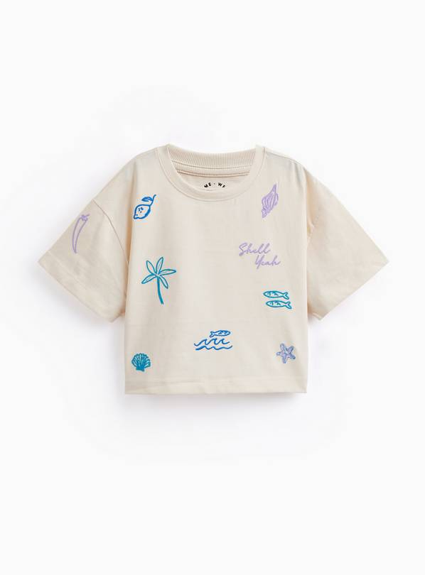 Cream Beach Embroidered Boxy Fit T-Shirt 12 years