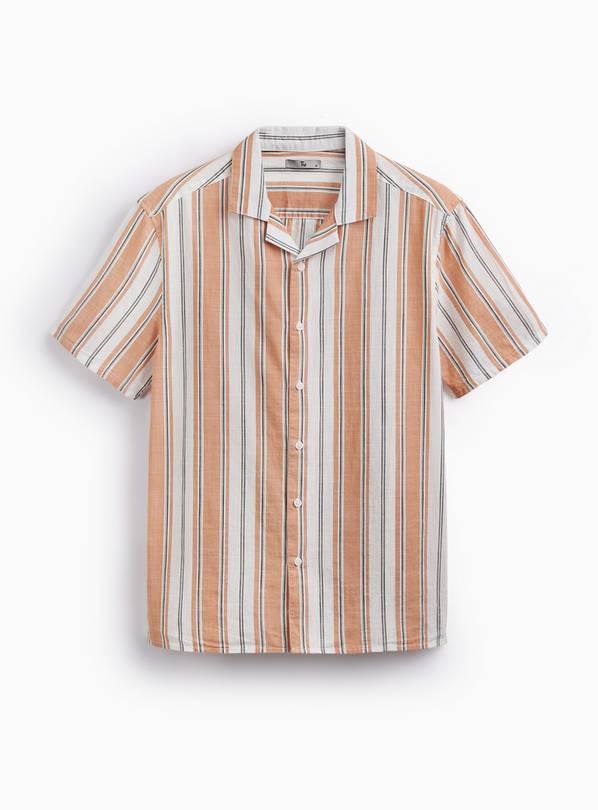 Orange Stripe Print Revere Neck Shirt S