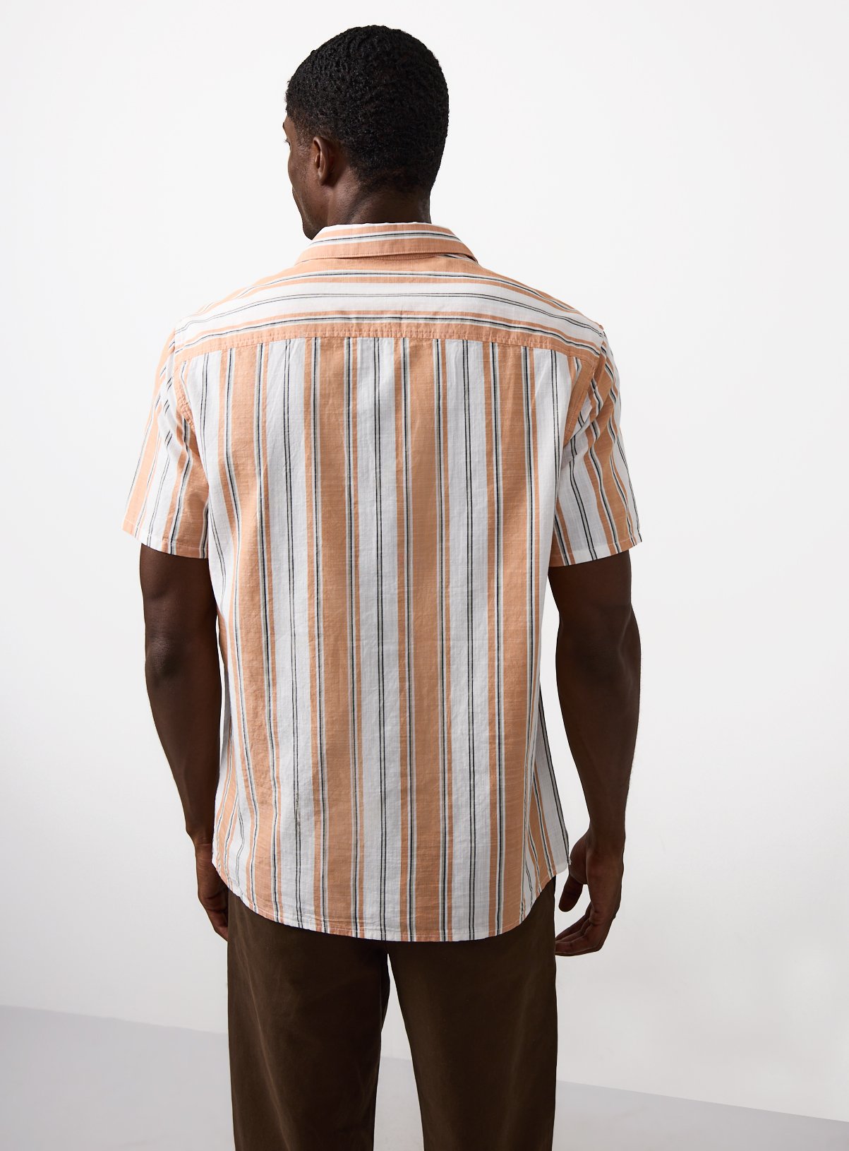 Orange Stripe Print Revere Neck Shirt L - Image 5 thumbnail