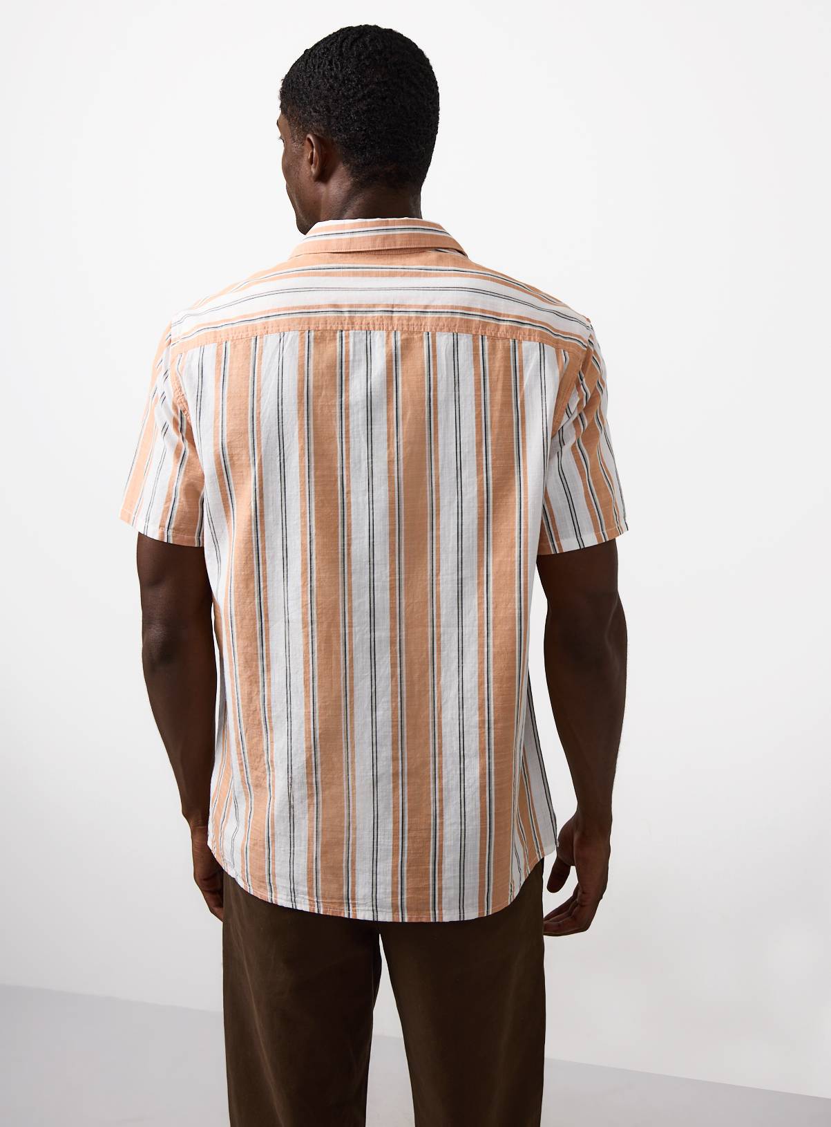 Orange Stripe Print Revere Neck Shirt L - Image 5