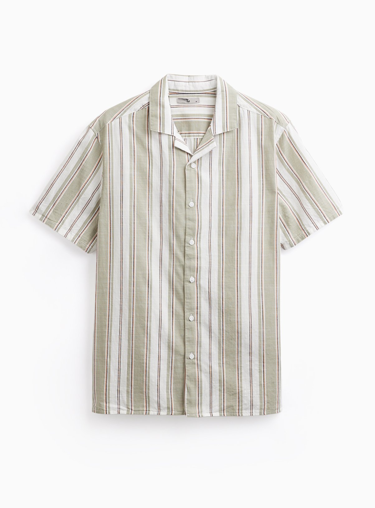 Khaki Stripe Print Revere Neck Shirt M - Image 2 thumbnail