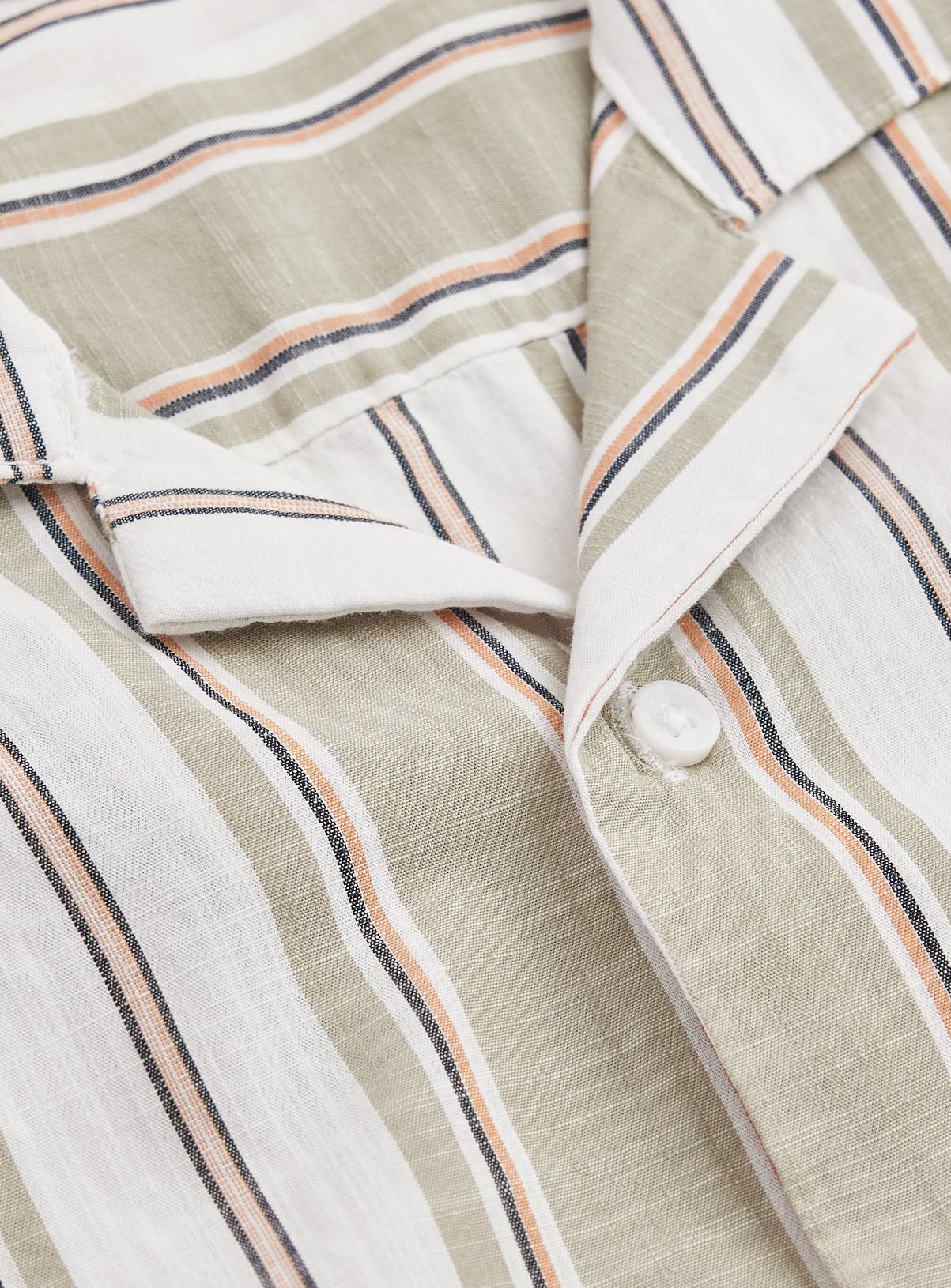 Khaki Stripe Print Revere Neck Shirt M - Image 3