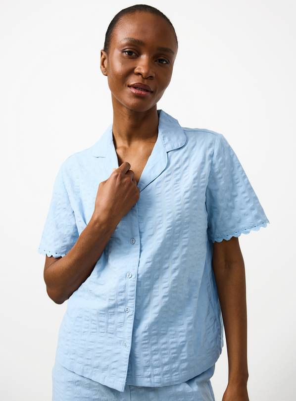 Blue Seersucker Short Sleeve Traditional Co-ord Pyjama Top L