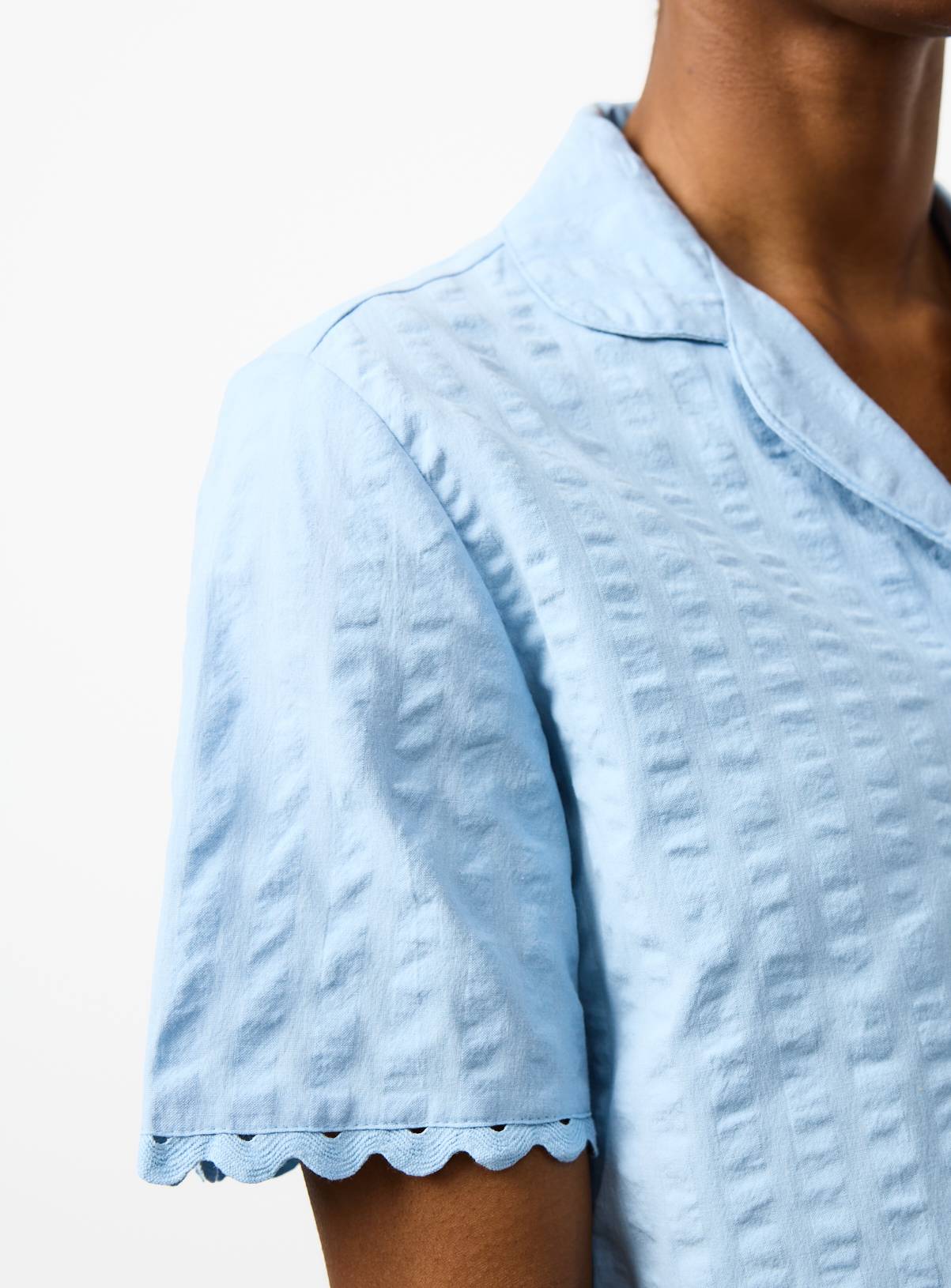Blue Seersucker Short Sleeve Traditional Co-ord Pyjama Top M - Image 3