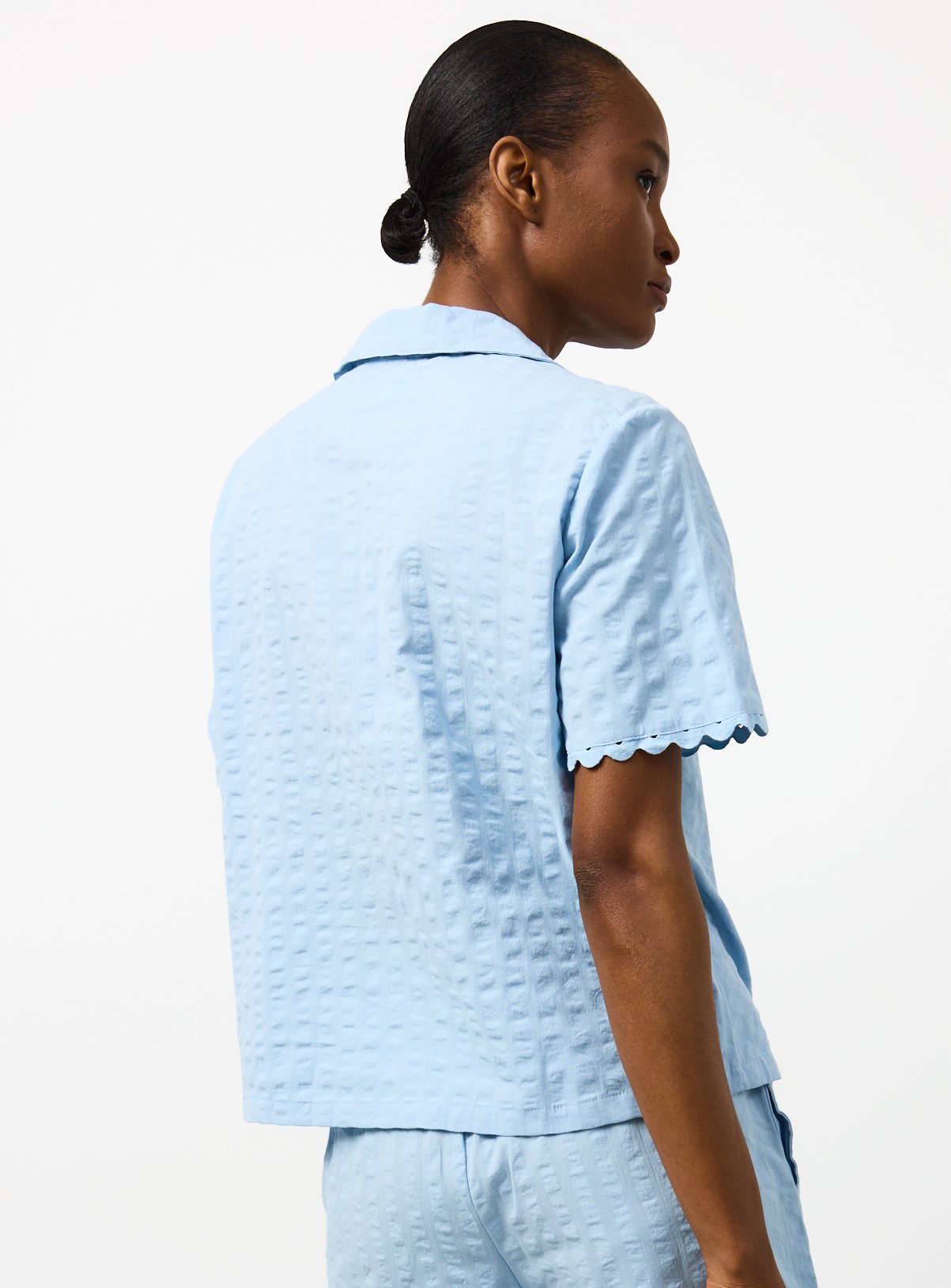 Blue Seersucker Short Sleeve Traditional Co-ord Pyjama Top M - Image 4 thumbnail