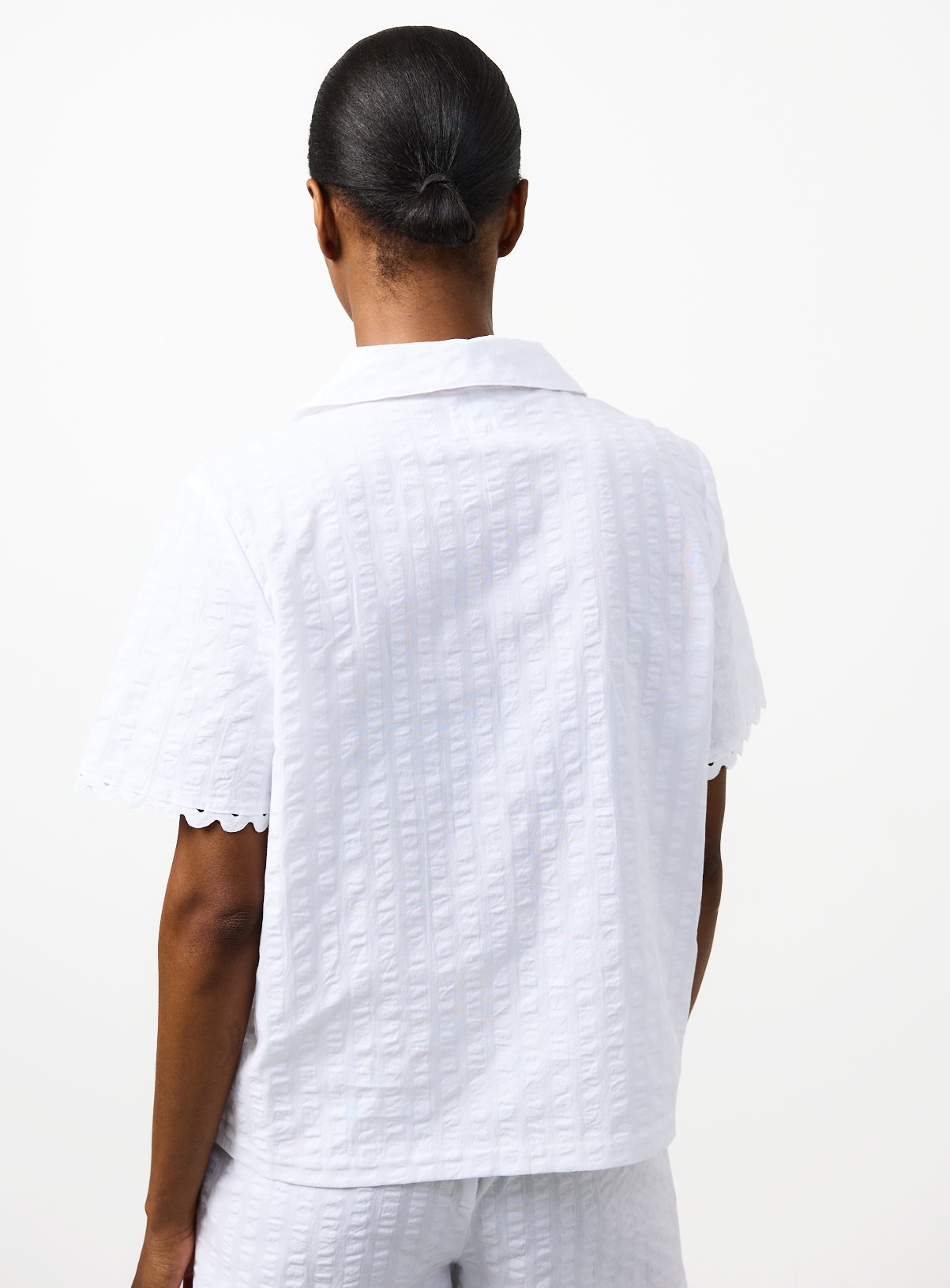 White Seersucker Short Sleeve Traditional Co-ord Pyjama Top XL - Image 3 thumbnail
