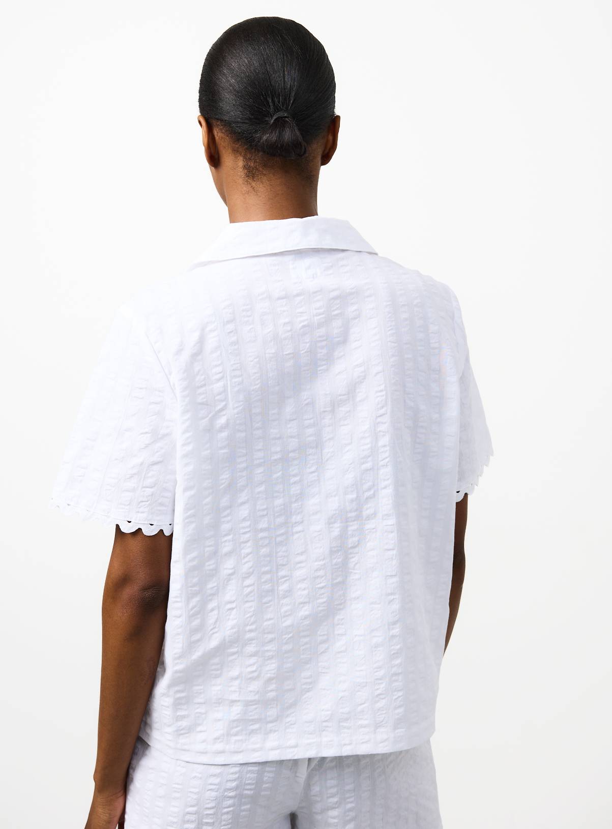 White Seersucker Short Sleeve Traditional Co-ord Pyjama Top XL - Image 3