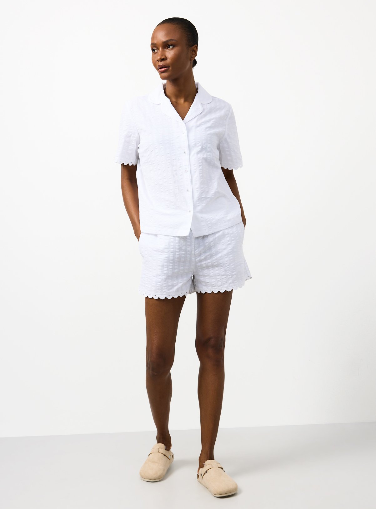 White Seersucker Co-ord Pyjama Shorts L - Image 3 thumbnail