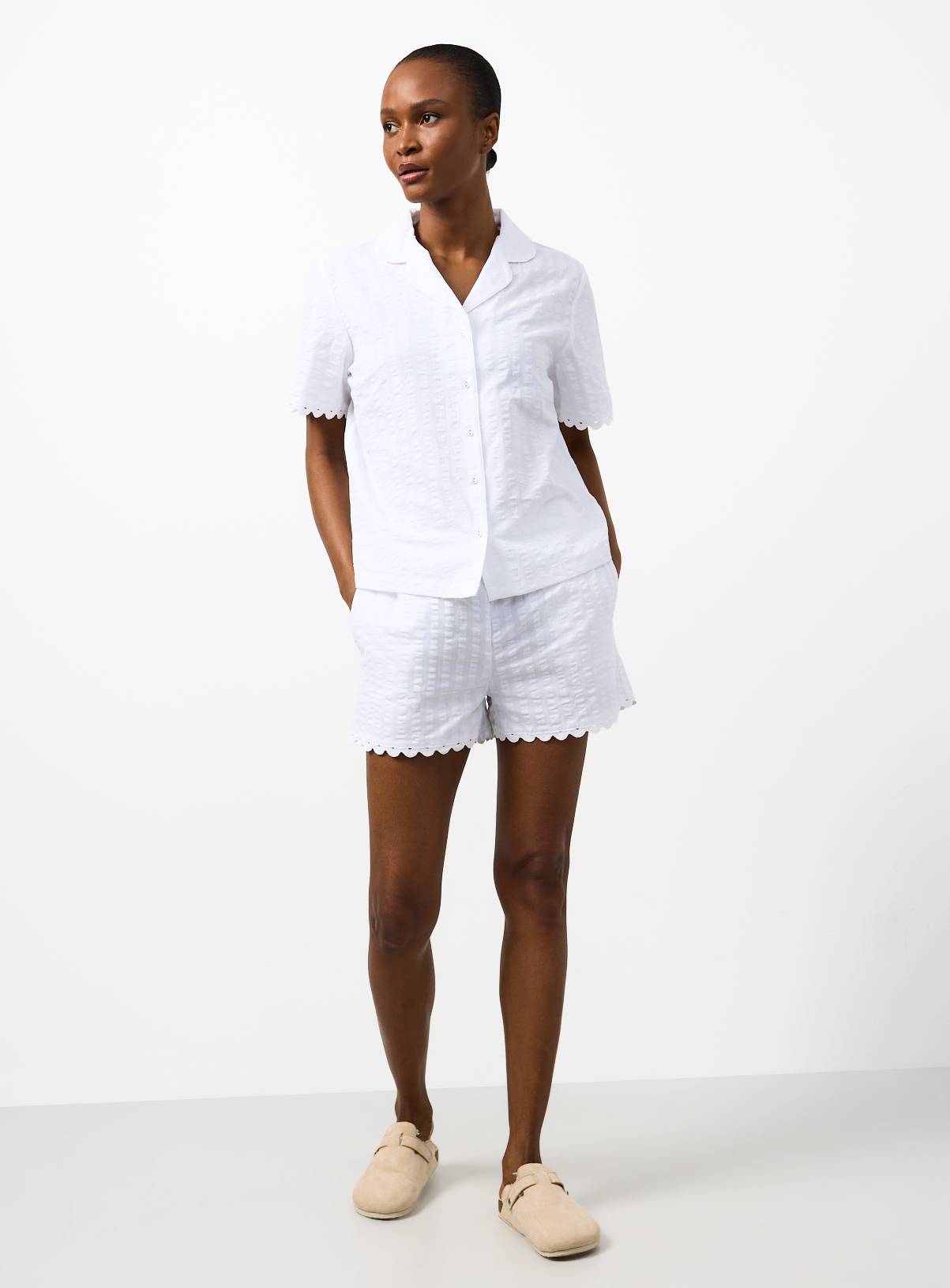 White Seersucker Co-ord Pyjama Shorts L - Image 3