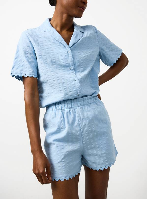 Blue Seersucker Co-ord Pyjama Shorts S