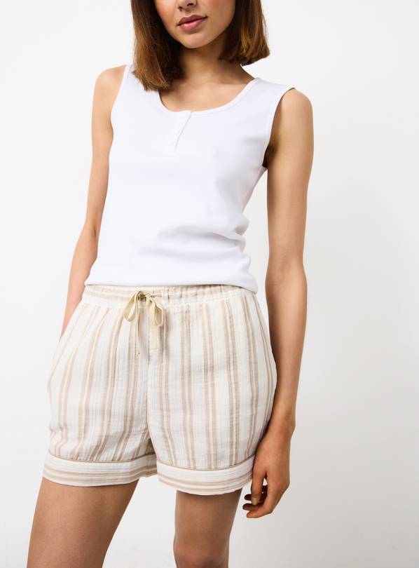 White Stripe Print Double Cloth Pyjama Shorts XXL