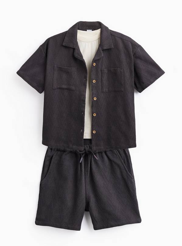Black Textured Shirt & Shorts 3 Piece Set 6 years