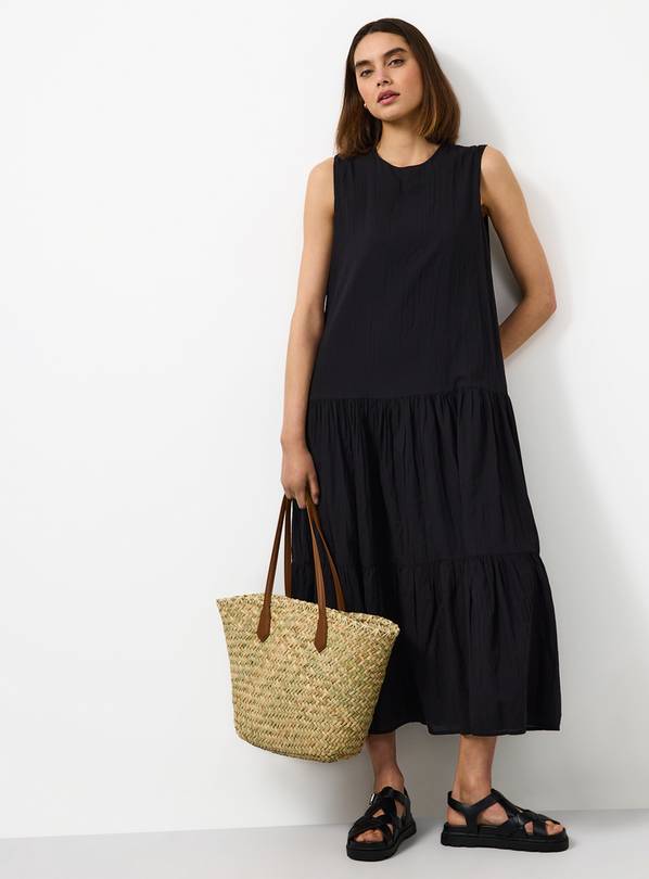 Black Drop Waist Sleeveless Tiered Dress 10