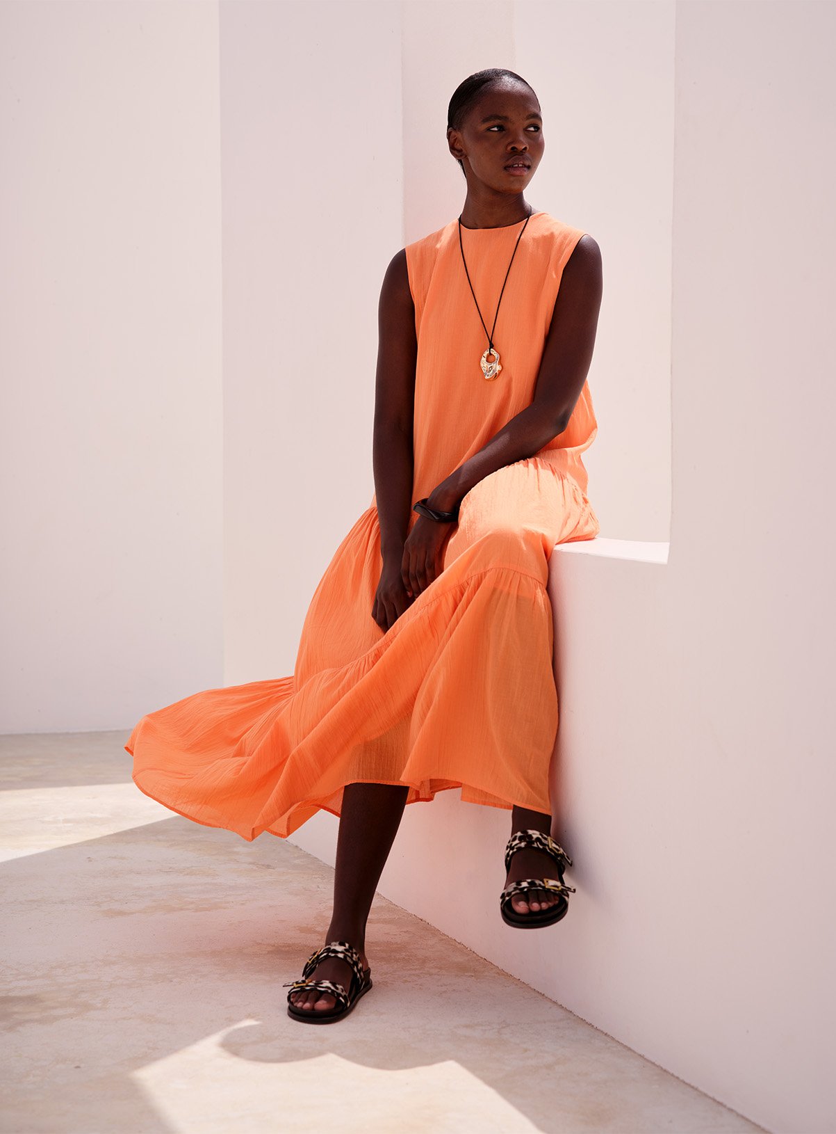 Buy Orange Drop Waist Sleeveless Tiered Dress 14 | Midaxi | Tu