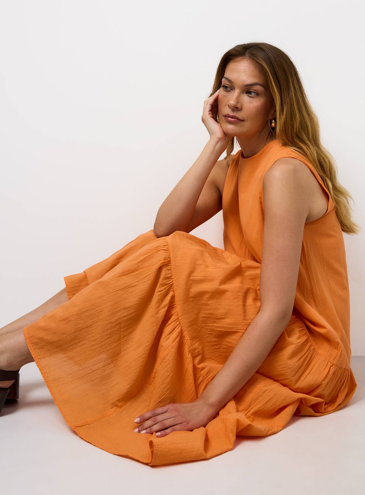 Orange Drop Waist Sleeveless Tiered Dress 14 - Image 3