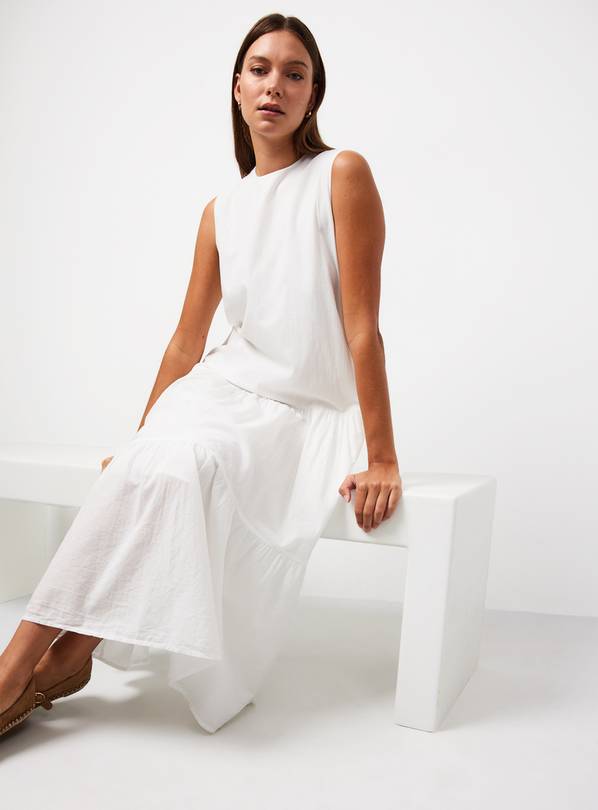 White Drop Waist Sleeveless Tiered Dress 12