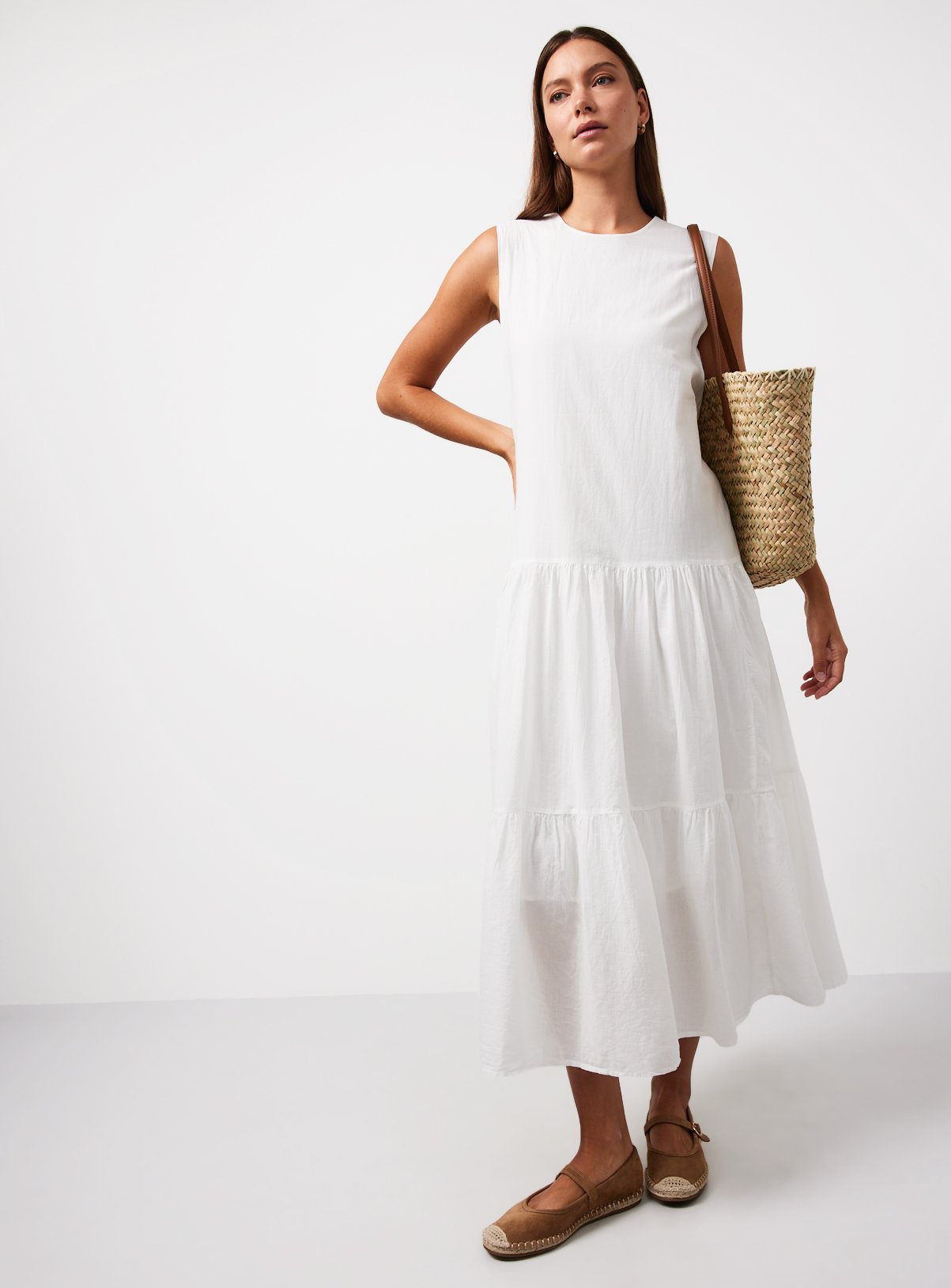 White Drop Waist Sleeveless Tiered Dress 18 - Image 2 thumbnail