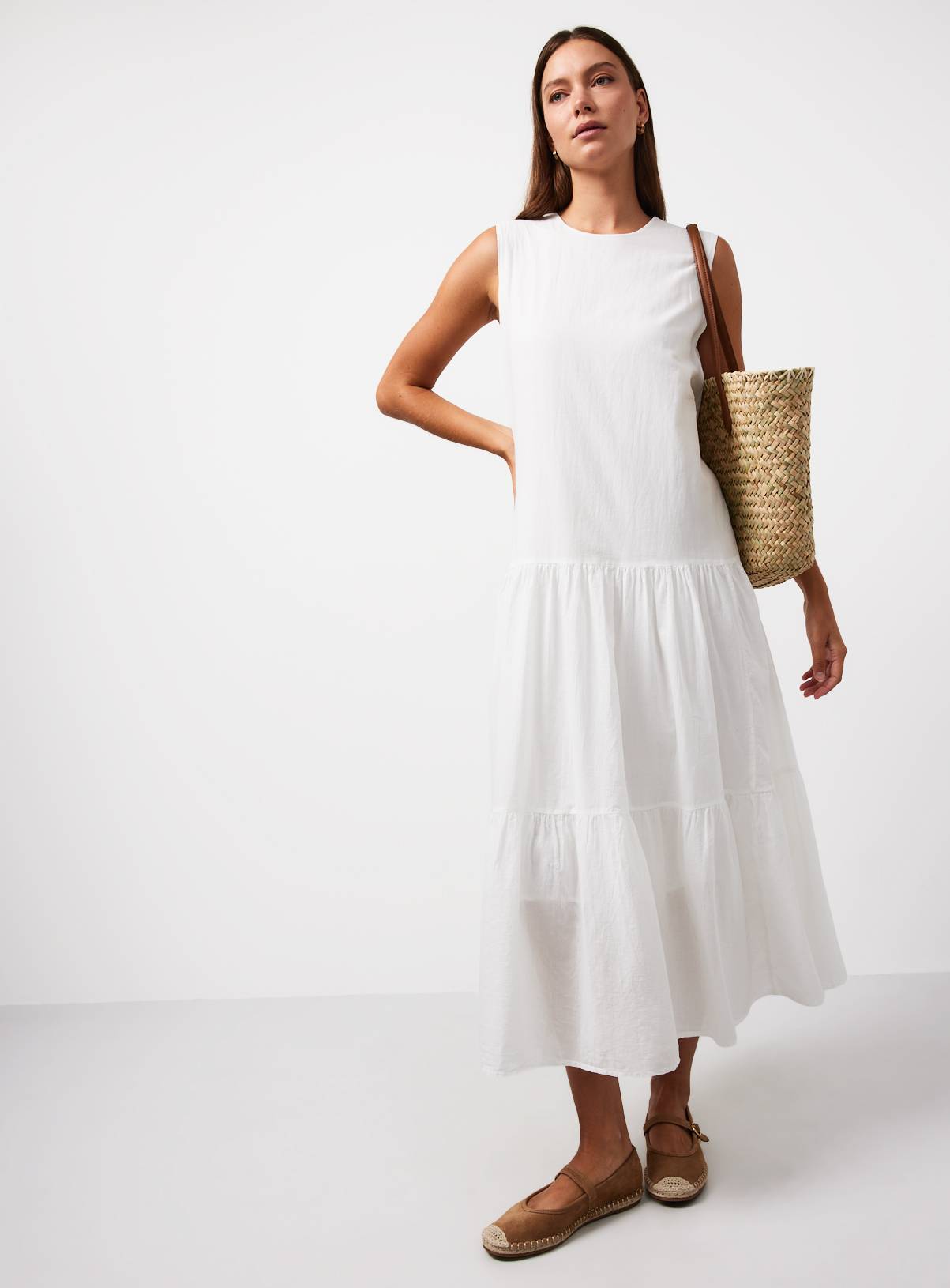 White Drop Waist Sleeveless Tiered Dress 18 - Image 2