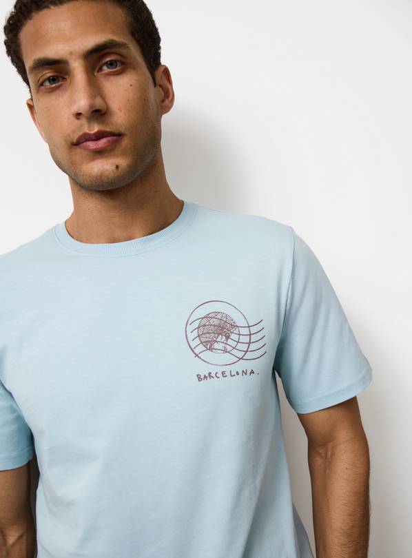 Blue Barcelona Graphic Print Regular Fit T-Shirt S