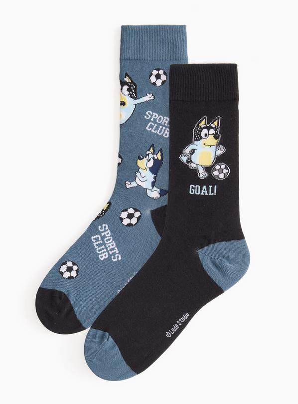 Black Bluey Football Print Socks 2 Pack 6-8.5