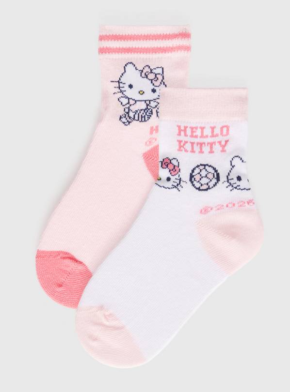 Pink Hello Kitty Football Print Socks 2 Pack 9-12 Infant