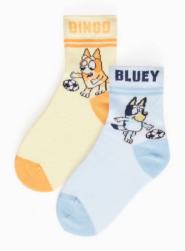 Blue & Yellow Bluey Football Print Socks 2 Pack 6-8.5 Infant