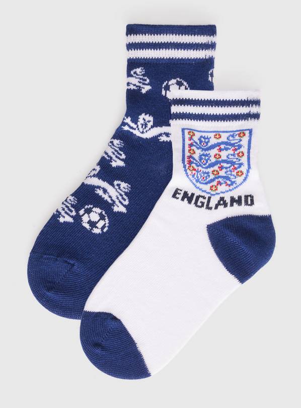 Navy & White England Football Print Socks 2 Pack 9-12 Infant