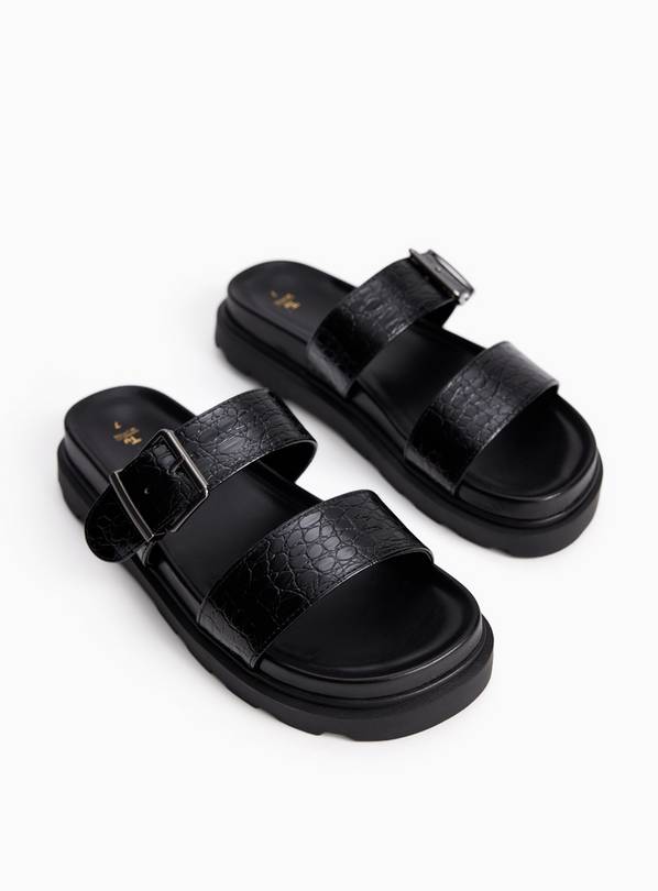 Black Crocodile Print Footbed Sandals 6