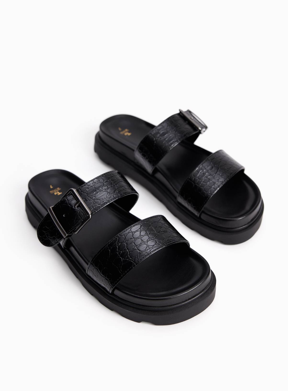 Black Crocodile Print Footbed Sandals 5 - Image 1