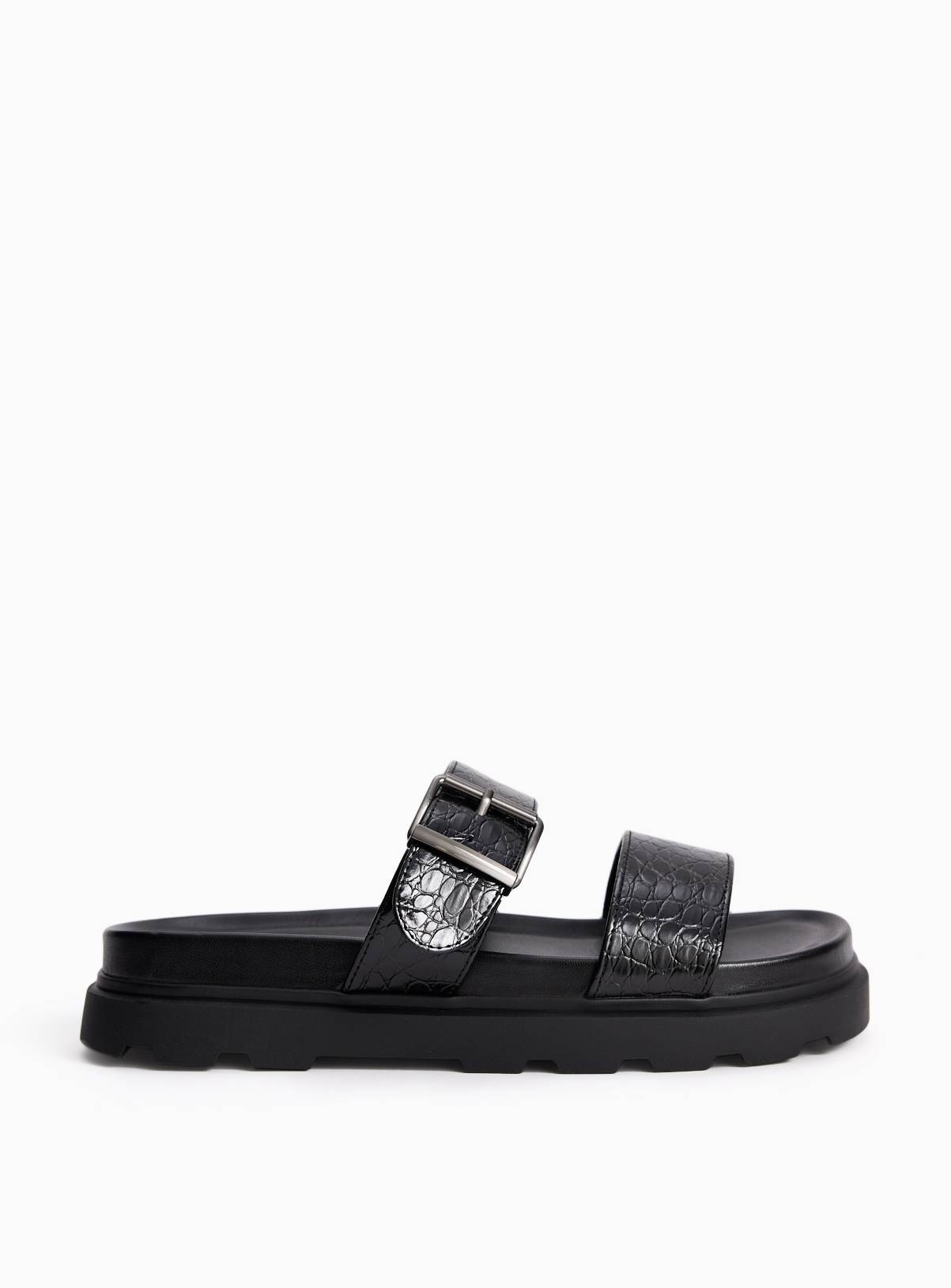 Black Crocodile Print Footbed Sandals 5 - Image 2