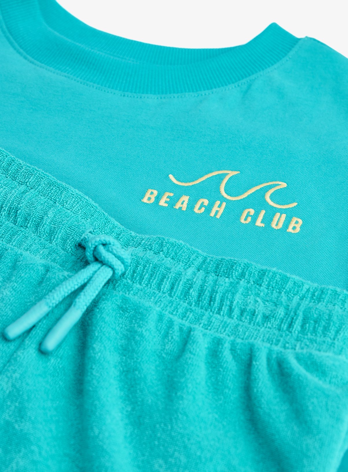 Teal Beach Club Graphic T-Shirt & Shorts Towelling Set 5-6 years - Image 2 thumbnail