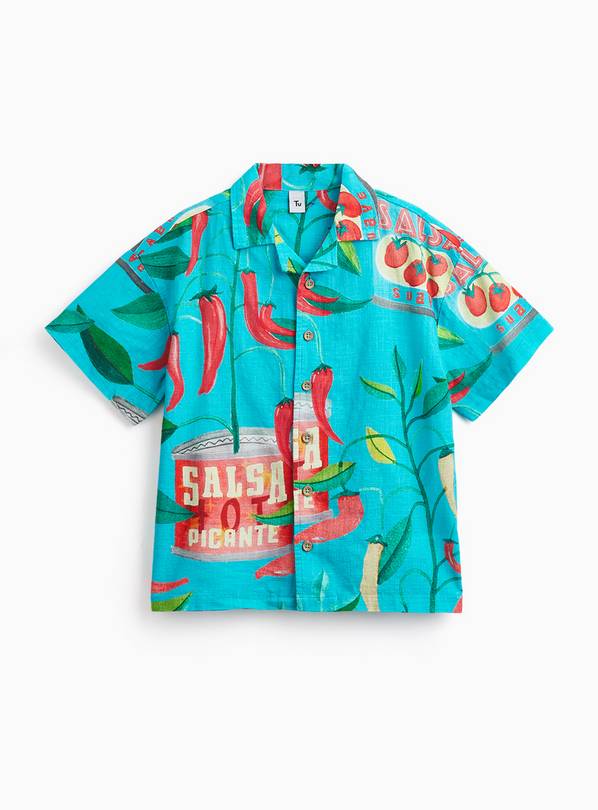 Teal Chilli Print Revere Shirt 1 year
