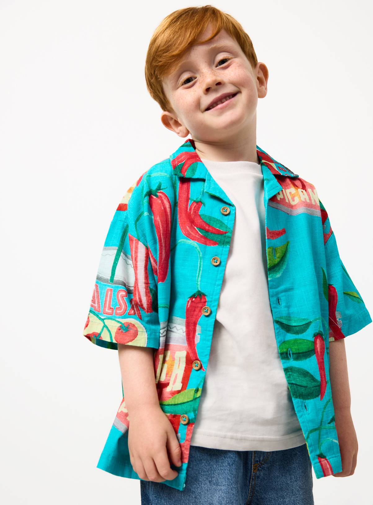 Teal Chilli Print Revere Shirt 4 years - Image 2