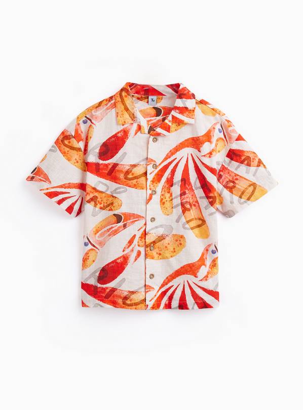 White Toucan Print Revere Neck Shirt 12 years