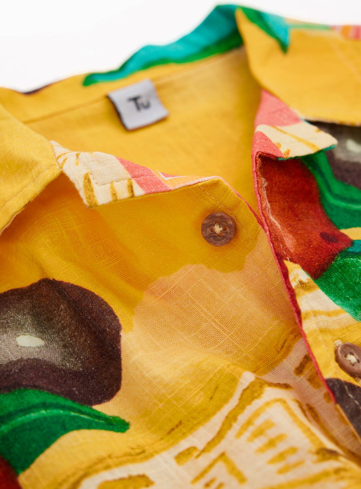 Yellow Mediterranean Print Revere Neck Shirt  7 years - Image 2