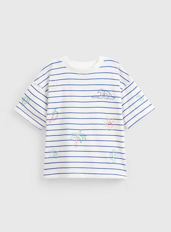 White Stripe Sea Embroidered T-Shirt 6-7 years