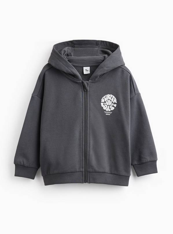 Charcoal Surfer Graphic Zip Through Hoodie 1-2 years