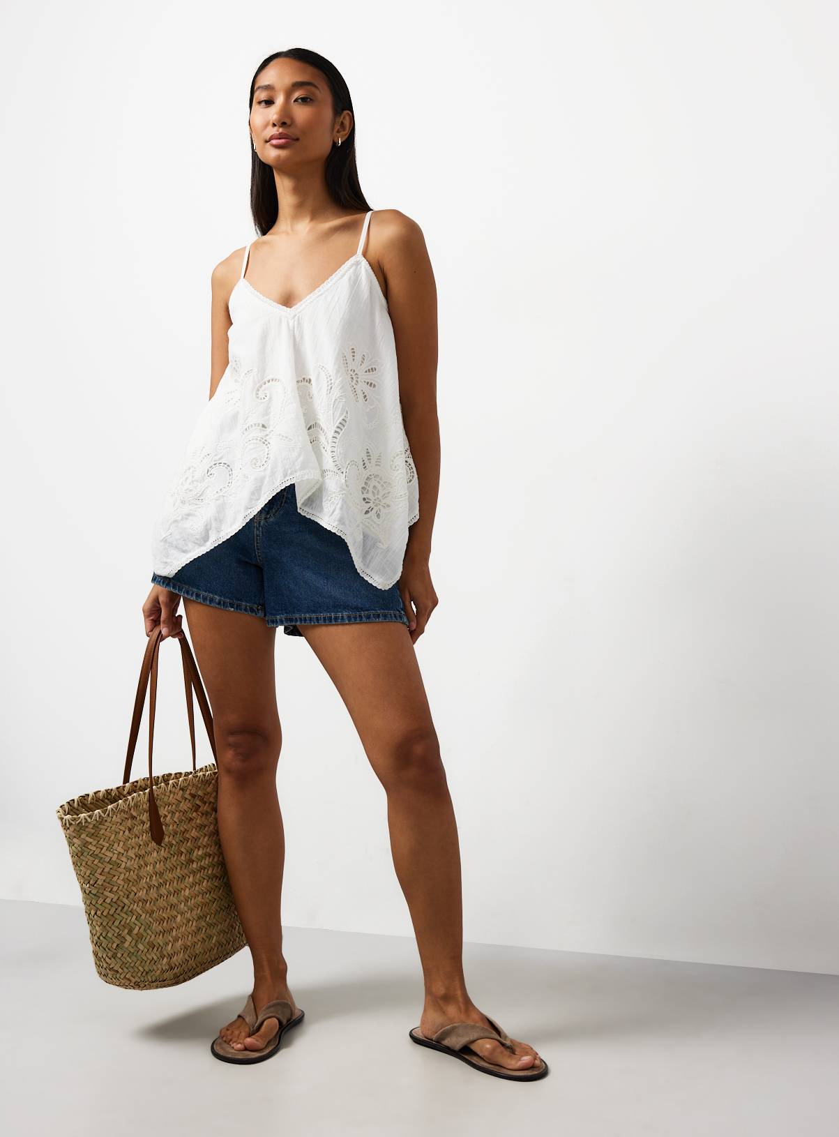 White Lace Cutwork Detail Hanky Hem Cami Co-ord Top 8 - Image 2