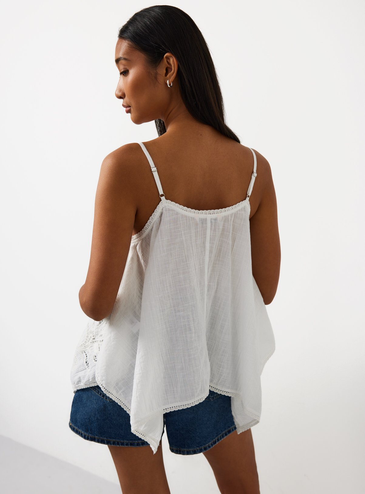 White Lace Cutwork Detail Hanky Hem Cami Co-ord Top 8 - Image 4 thumbnail