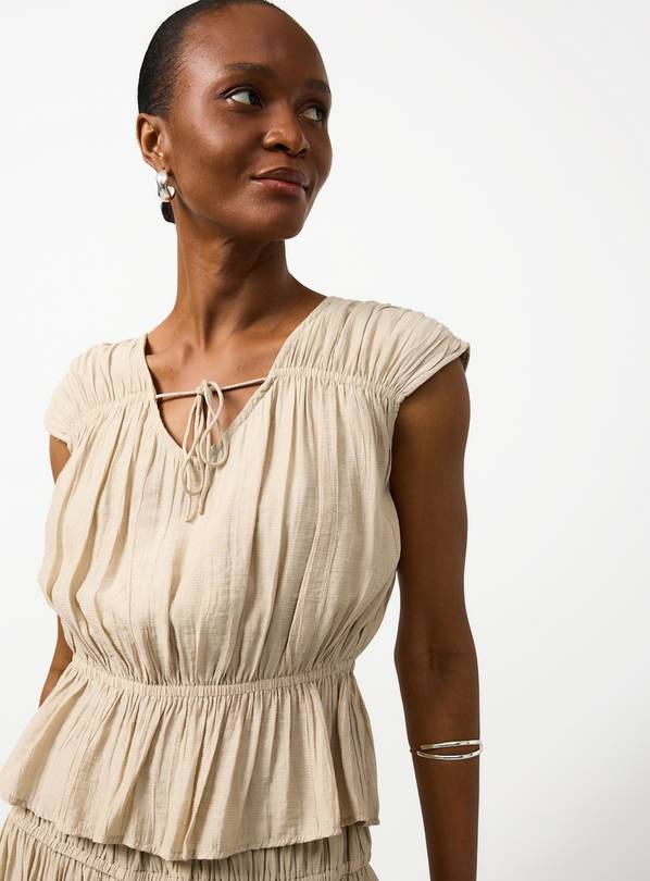 Stone Crinkle Tie Front Co-ord Top 16
