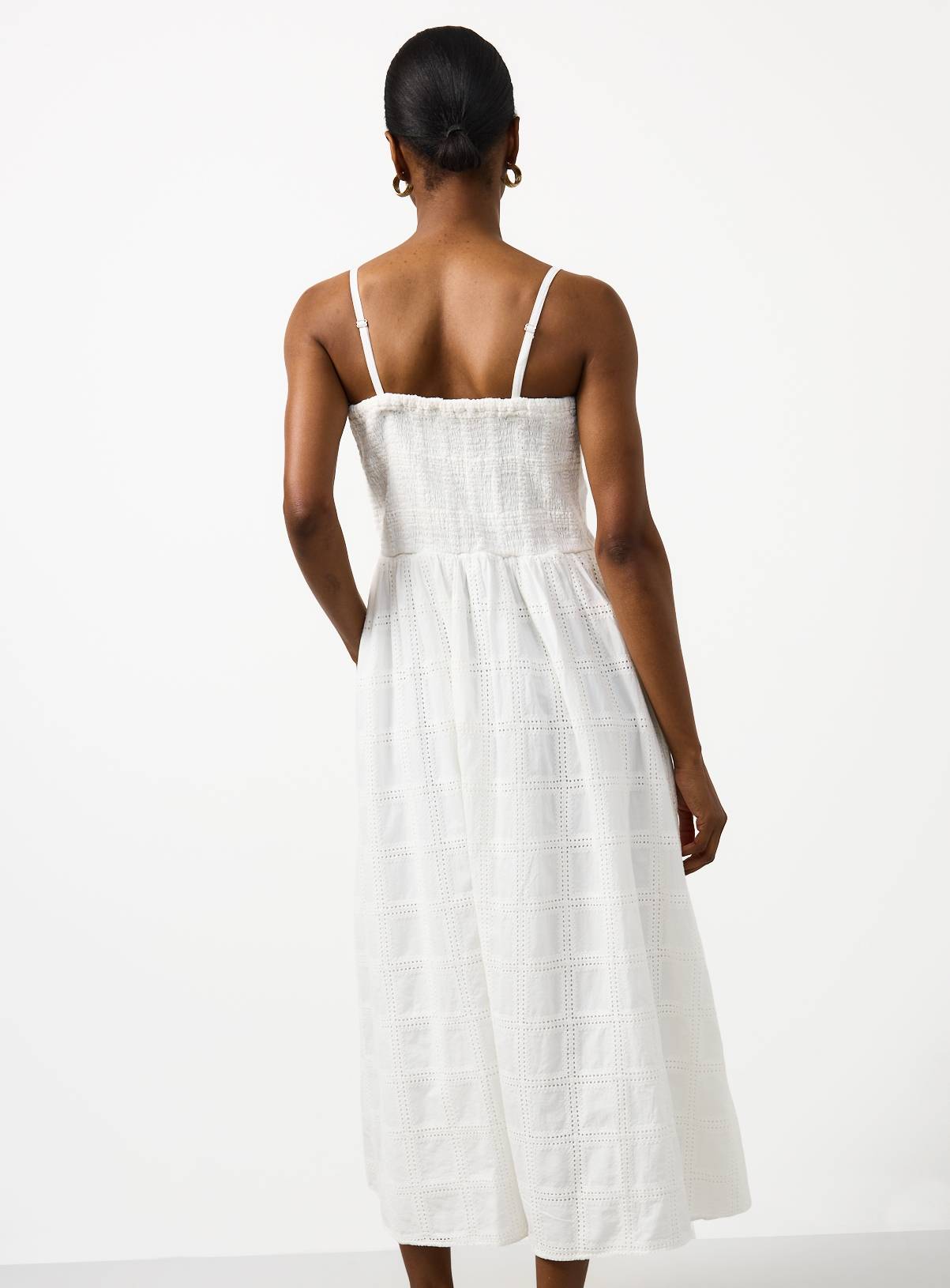 White Lace Square Neckline Sleeveless Waisted Dress 14 - Image 4