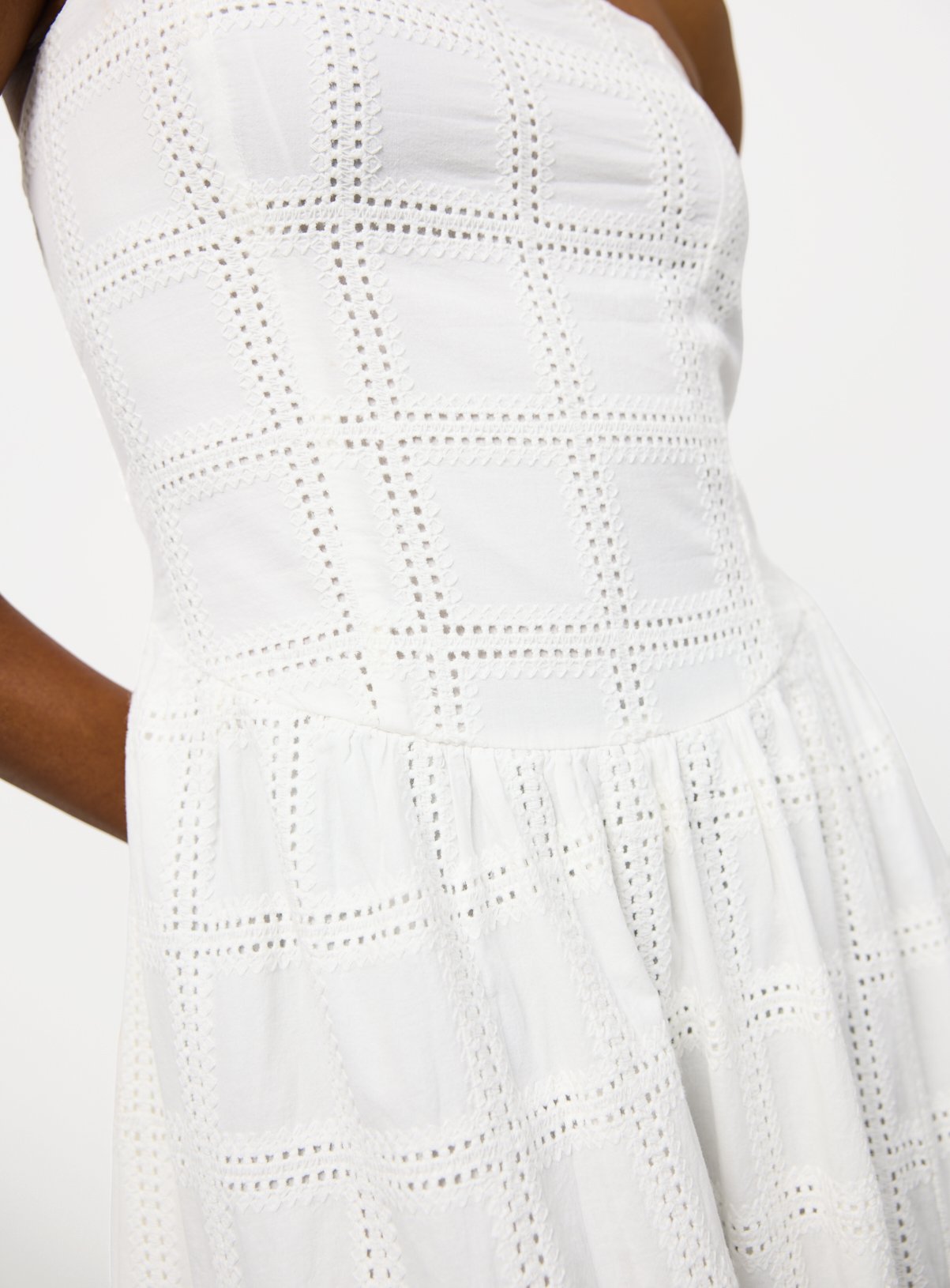 White Lace Square Neckline Sleeveless Waisted Dress 8 - Image 3 thumbnail