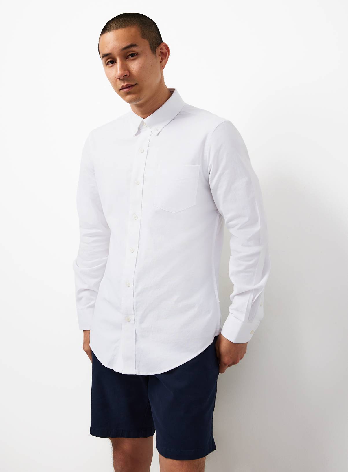 White Slim Fit Long Sleeve Oxford Shirt XXXXL - Image 1
