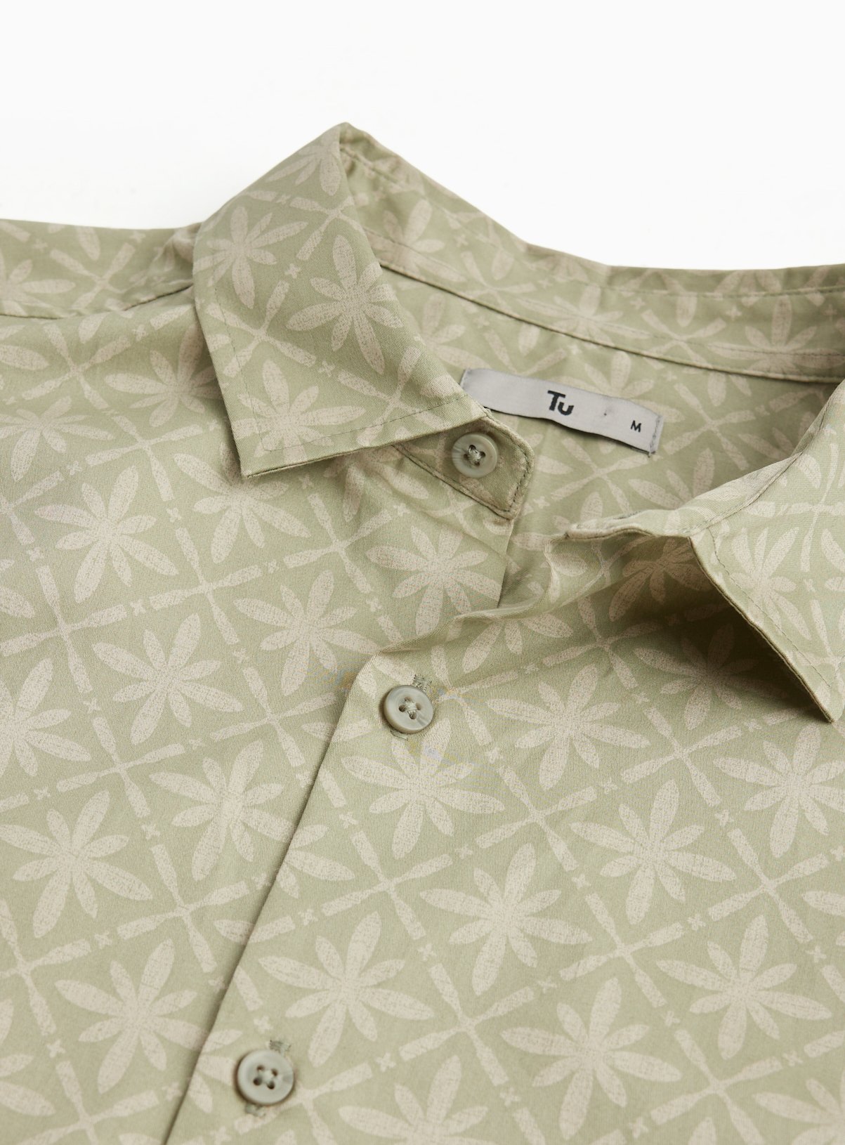 Green Mandala Print Satin Slim Fit Short Sleeve Shirt L - Image 4 thumbnail