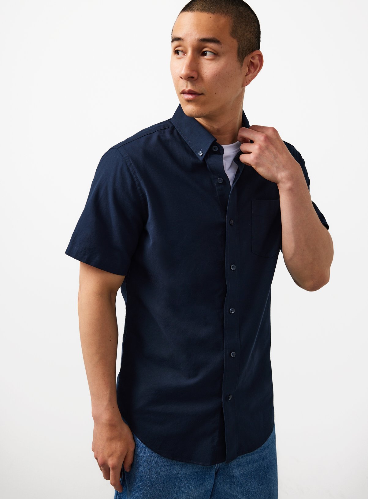 Navy Slim Fit Short Sleeve Oxford Shirt XL - Image 1 thumbnail