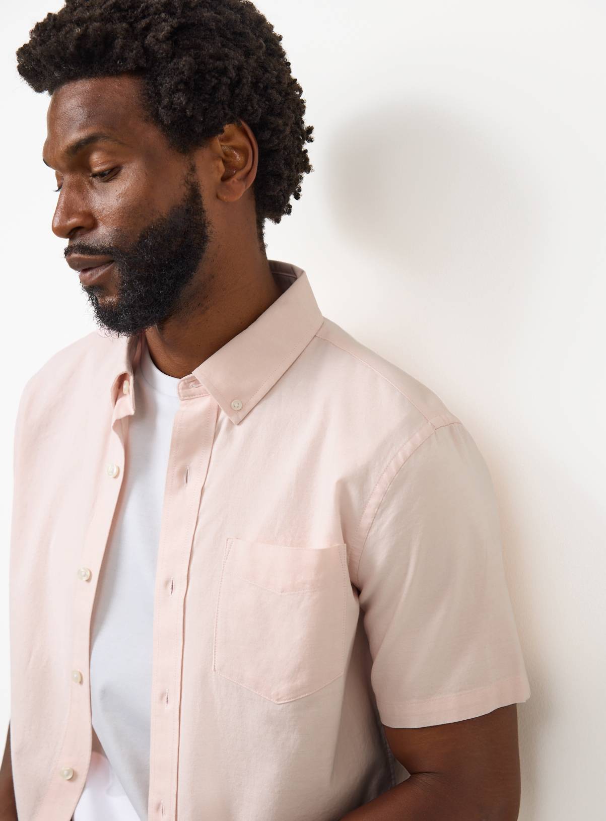 Pink Slim Fit Short Sleeve Oxford Shirt S - Image 1
