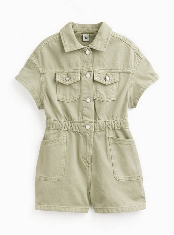 Khaki Denim Short Sleeve Playsuit 7 years